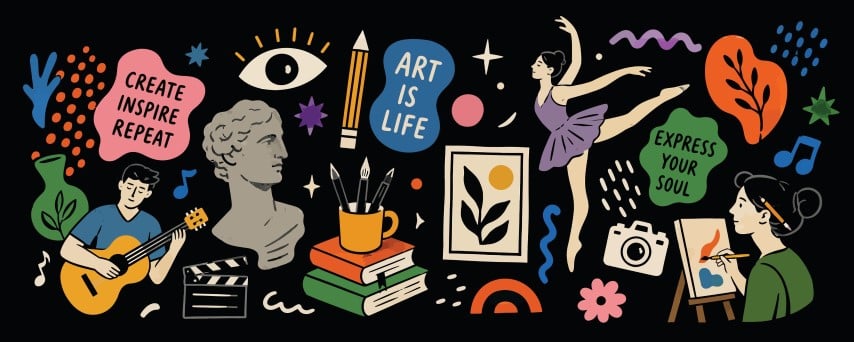 Artistic creative lifestyle and hobby collection.